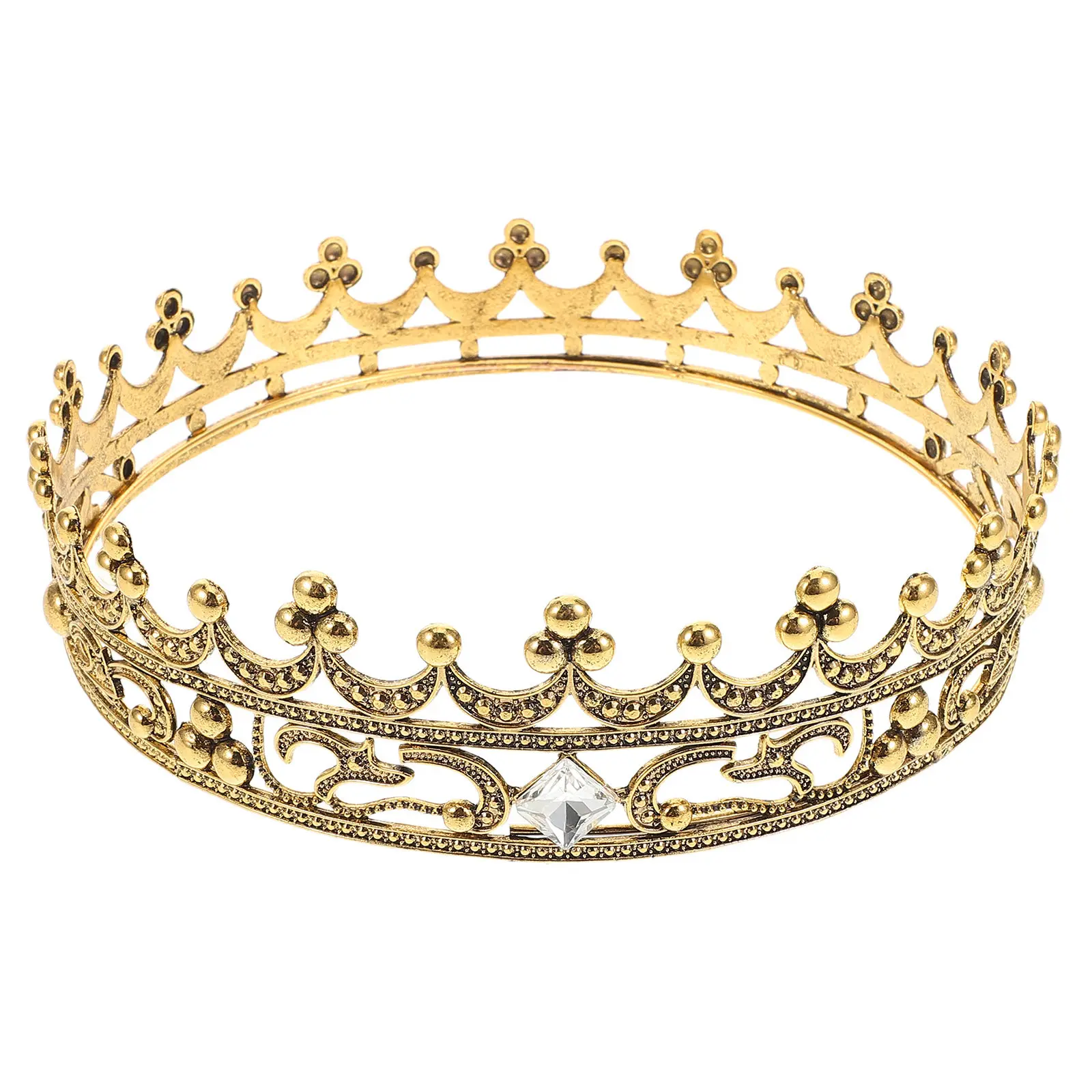 

Adult Goldtone Round Crown Alloy Adjustable Birthday Graduation Ceremony Headpiece Rhinestone Costume Party Tiara