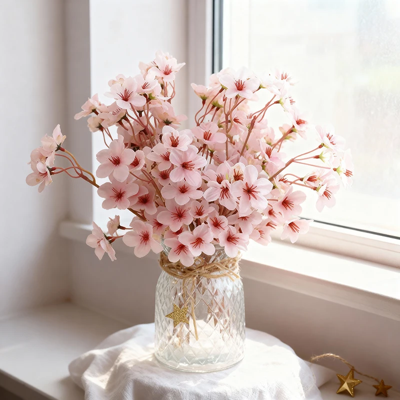  1/3 قطعة زهر الكرز الزهور الاصطناعية الحرير الوردي زهر البرقوق ورد صناعي النباتات غرفة الزفاف في الهواء الطلق ساحة حديقة الديكور #2