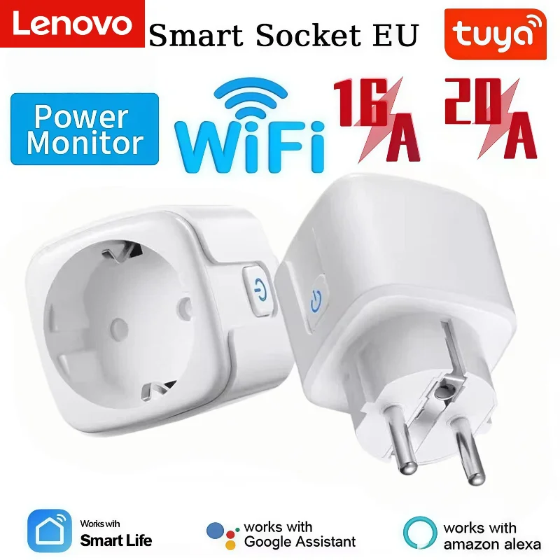 Lenovo WiFi SmartPlug 16A/20A EU Smart Socket With Power Monitoring Timing Function Smart Life APPVoice Control Via Alexa Google