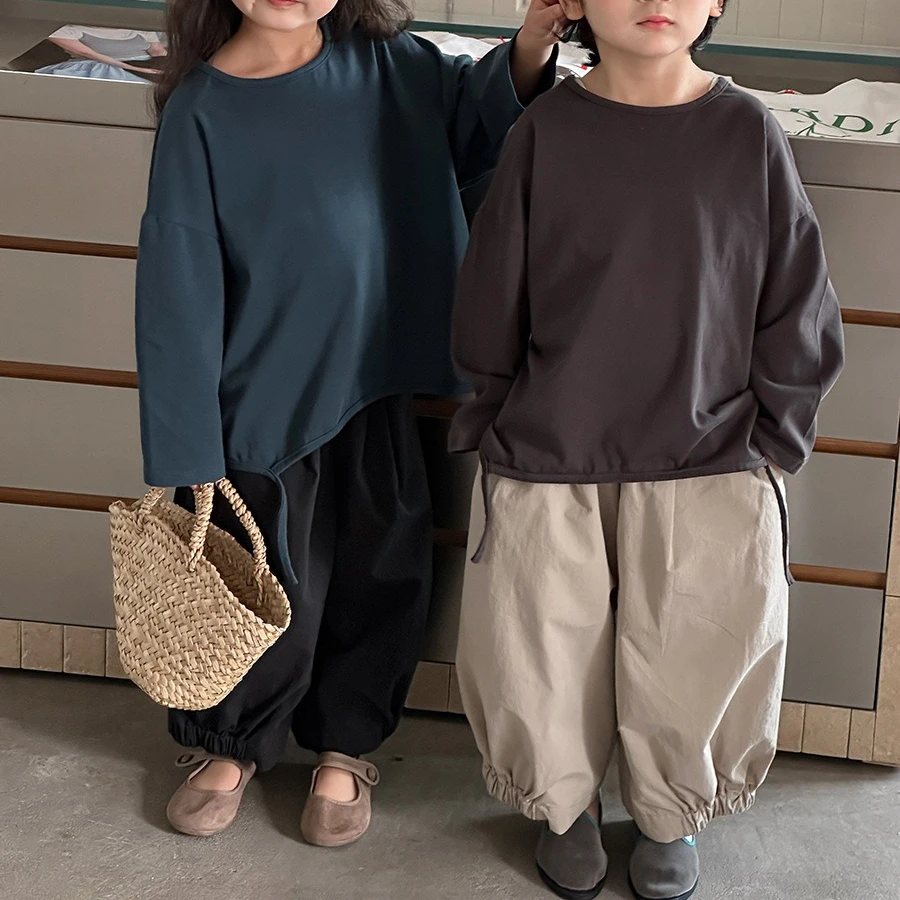 Pants 2026 Spring and Summer New Childrens Wear Korean Boys and Girls Loose Foreign Style Nine Points Cotton Wide-leg Pants