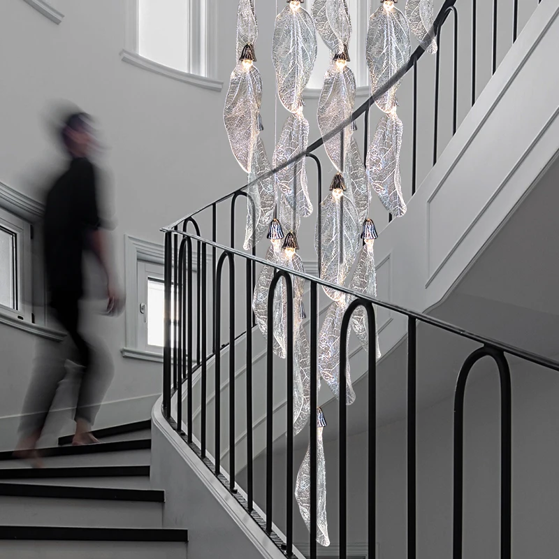 Modern Floating Leaf Hanging Chandelier For Staircase Lobby Vila Living Room Designer Leaf Pendant Ceiling Chandelier Restaurant