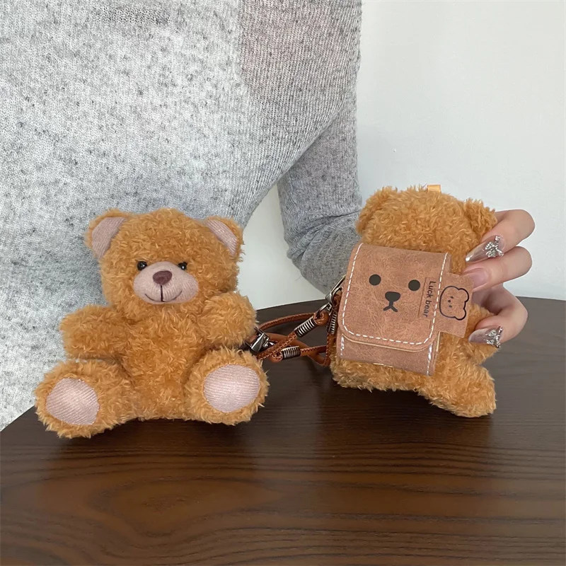 Kawaii Plush Bear Earphone Case For Apple Airpods 4 3 Pro 2 Cover Cute Cartoon Fluffy Headphone Charging Cases For Airpod Pro 2