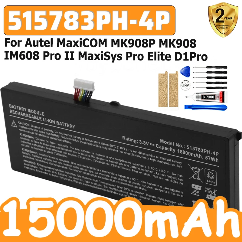 New 515783PH-4P Battery for Autel MaxiCOM MK908P MK908 IM608 Pro II MaxiSys Pro Elite D1Pro 15000mAh