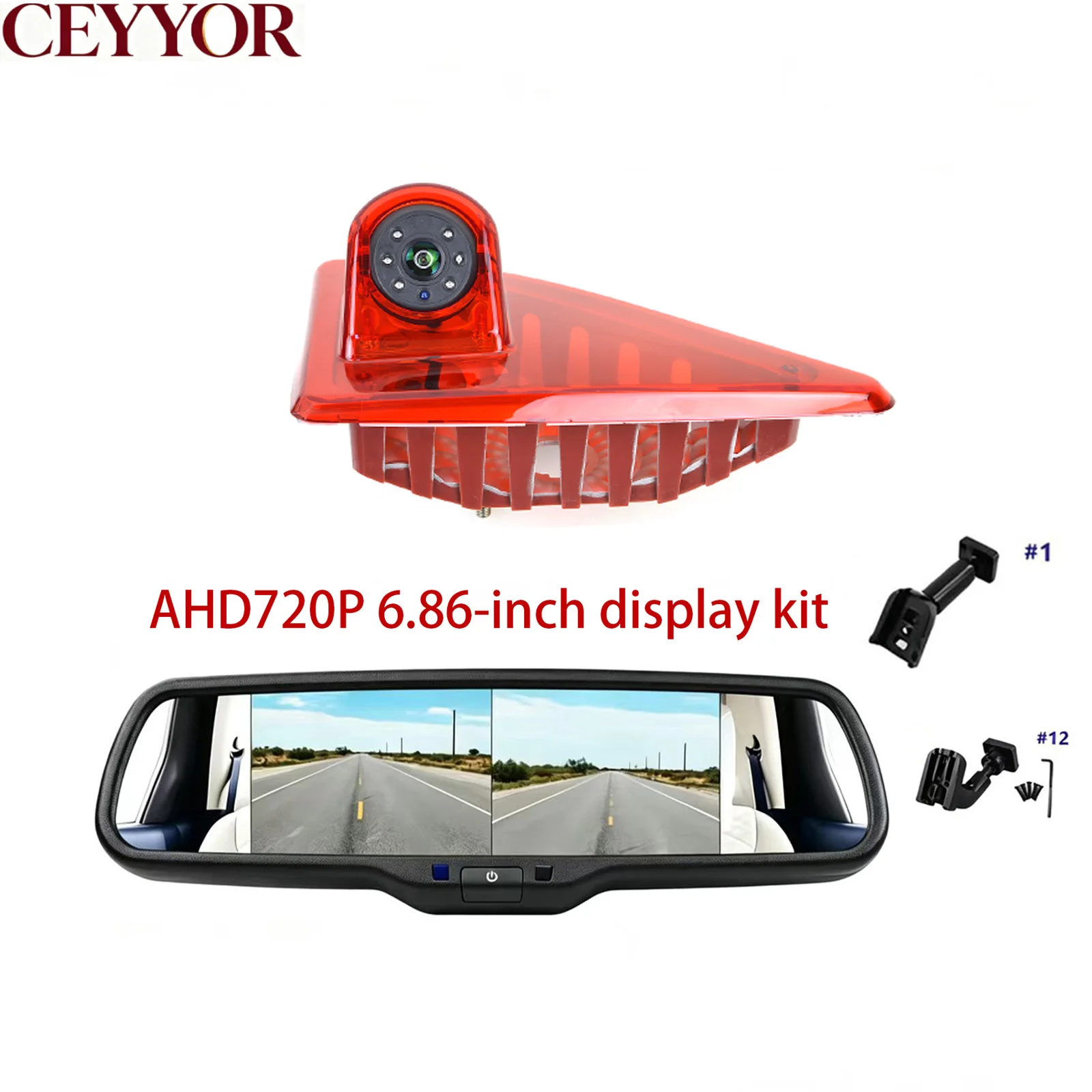 Full HD 720P Brake Light Rear View Reversing Camera with 6.86Inch Mirror Monitor for Renault Master/Vauxhall Movano/Nissan NV400