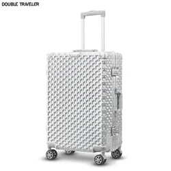 Hochwertiger Trolley-Koffer mit Aluminiumrahmen, Trolley-Gepäckkoffer, Handgepäckkoffer auf Rollen, Business Silver Rollgepäck