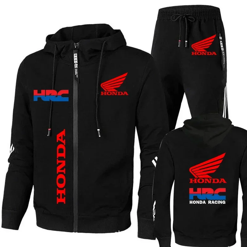 

Honda Hoodie Sets Men's Clothing Honda Red Wings And HRC Logo Print Tracksuit Men Autumn Zip Up Hoodies+Pant Sets Men Honda Coat