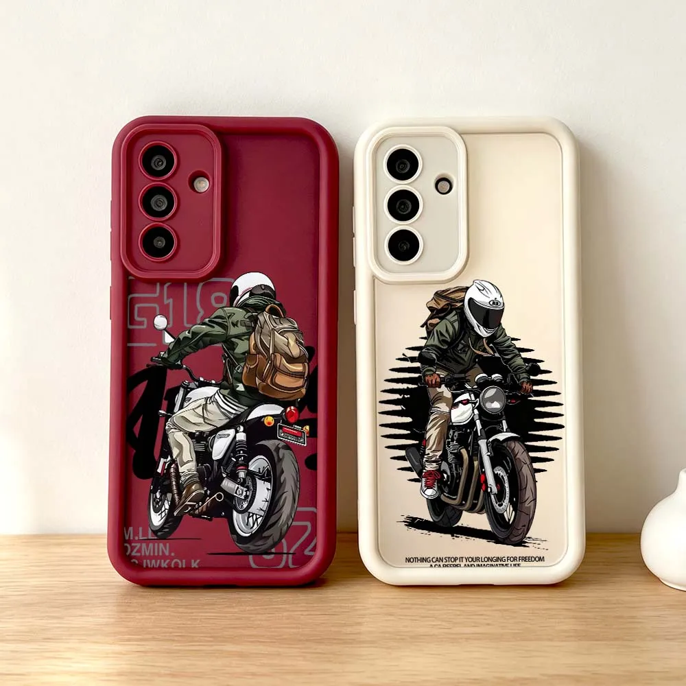 Cartoon Motorcyclist Riding Cover For Samsung Galaxy A73 A72 A71 A56 A55 A35 A25 A54 A53 A52 A51 A32 Eye Ladder Phone Case