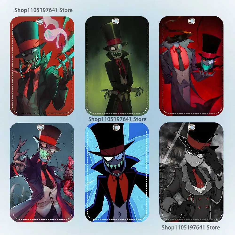 Black Hat V-Villainous Pattern 1Pc PU Leather Card Holder Keychain Key Ring Door Lock Access Tags ID Card Case Keychain Card
