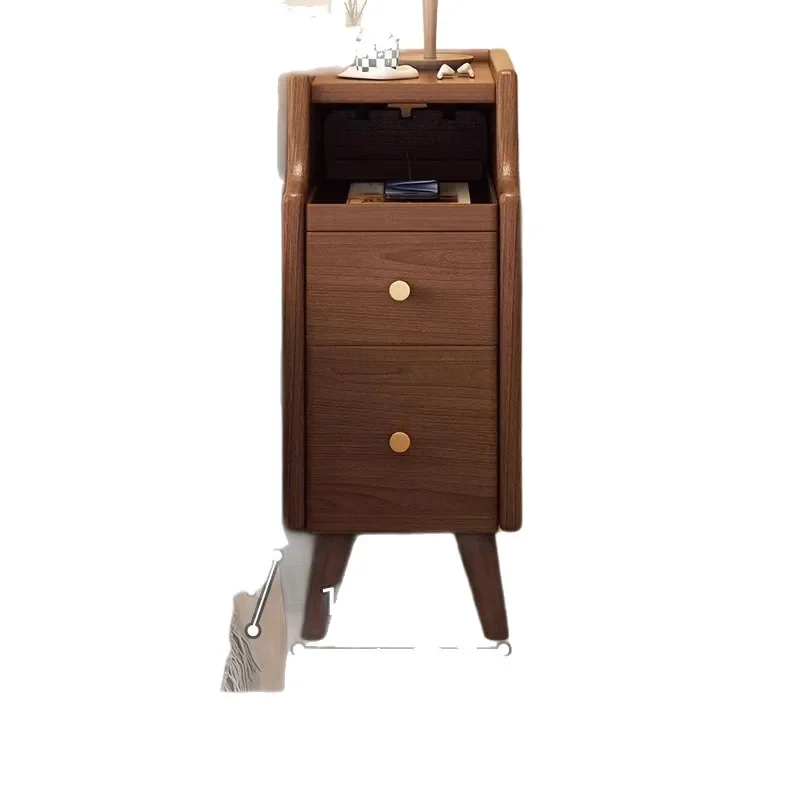 Solid Wood Narrow Bedside Table Slim Gap Storage Cabinet Mini Nightstand for Bedroom Crevice Space Saving Furniture