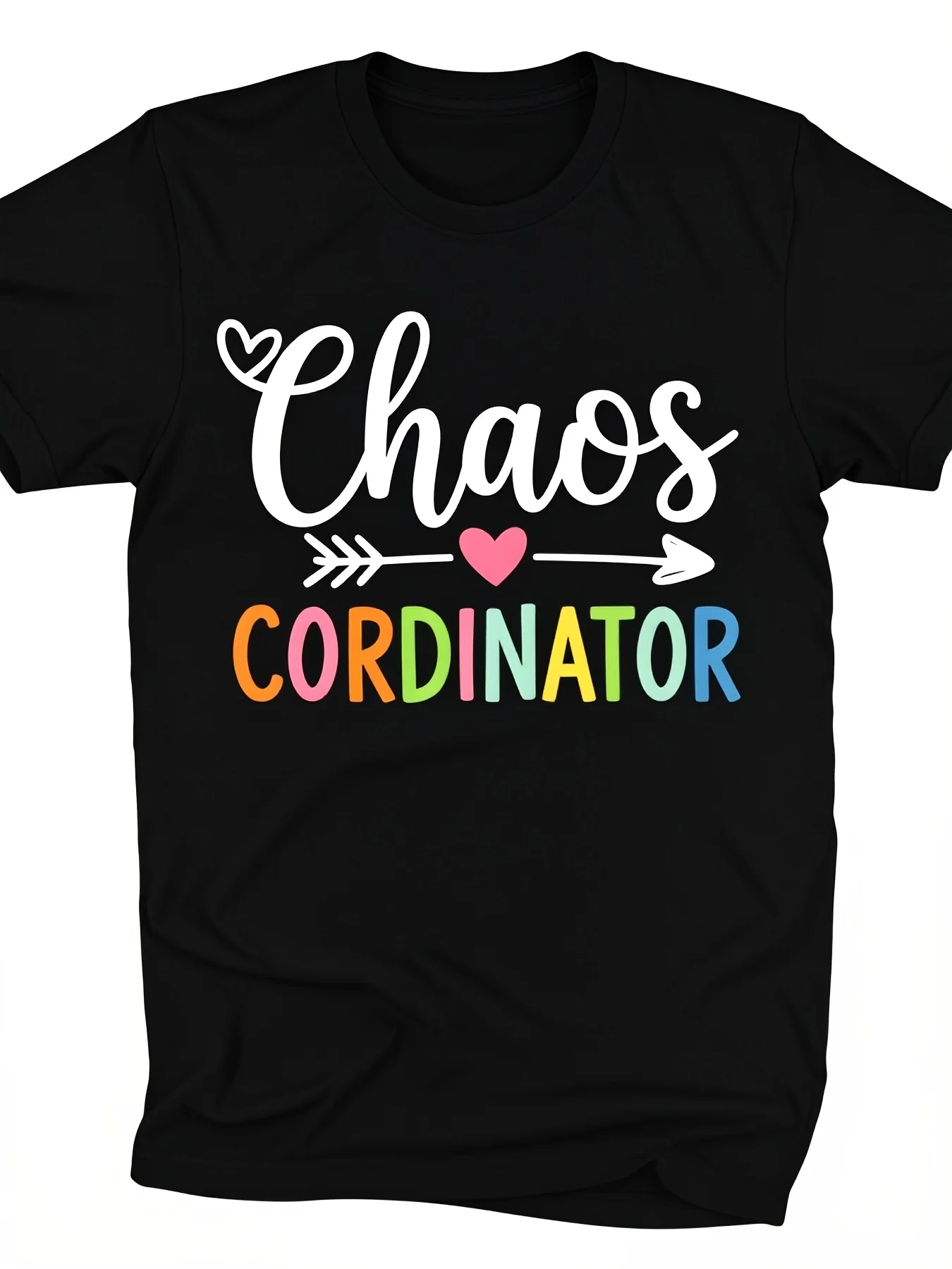 1pc Disruption Coordinator T-Shirt Black Short-Sleeved Round-Neck Casual Top Machine Washable Suitable for All Seasons Mother'S Day Gift Loose Fit Design 4Pure Breathable Sweat-Wicking And Soft Suitable for Daily Commutes Lounging at Home And Casual