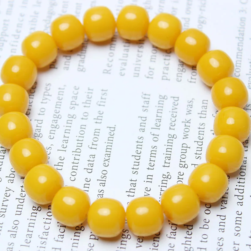 Amber Mineral Amber Old Beeswax Original Stone Barrel Shape Men Energy Gifts JewleryYellow Round Beads Buddha Bracelet 10mm