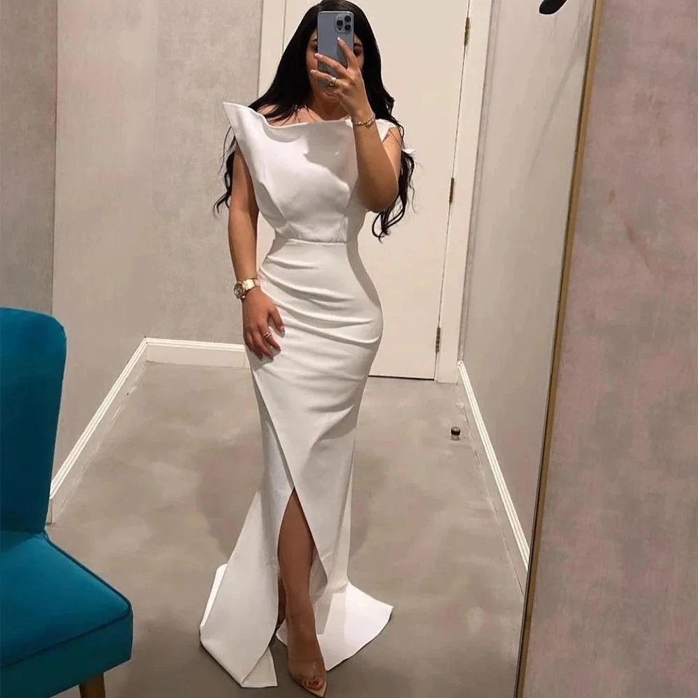 Yipeisha High Quality White Mermaid Women Formal Party Prom Dress Sleeveless Side Split Pleat Ruched Evening Dresses