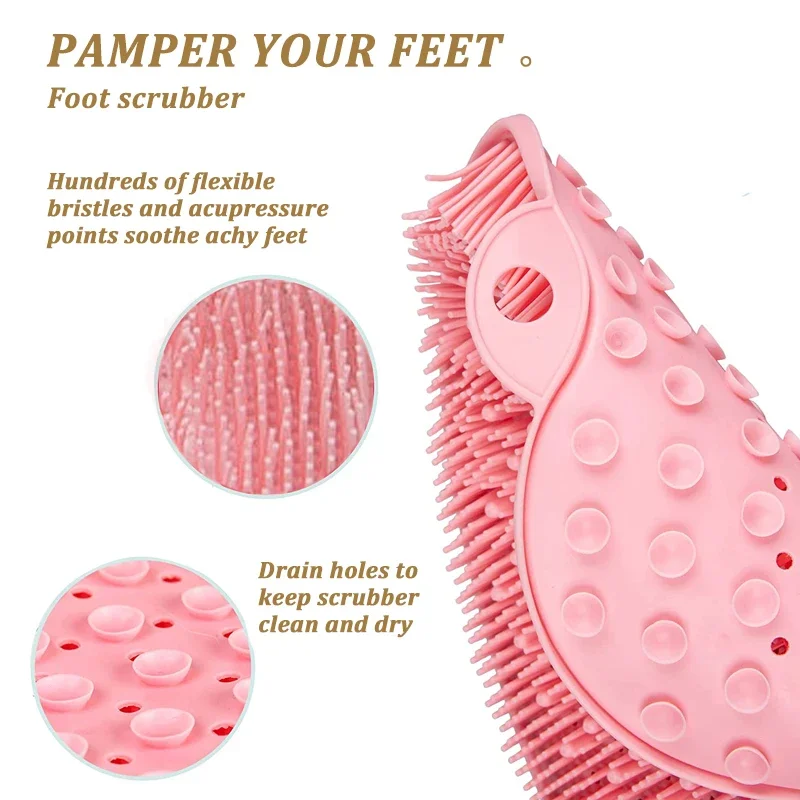 Silicone Rub Back Brush Bathroom Non-slip Wash Foot with Sucker Bath Massage Foot Exfoliating Brush Pad Bath Brush Foot Scrubber