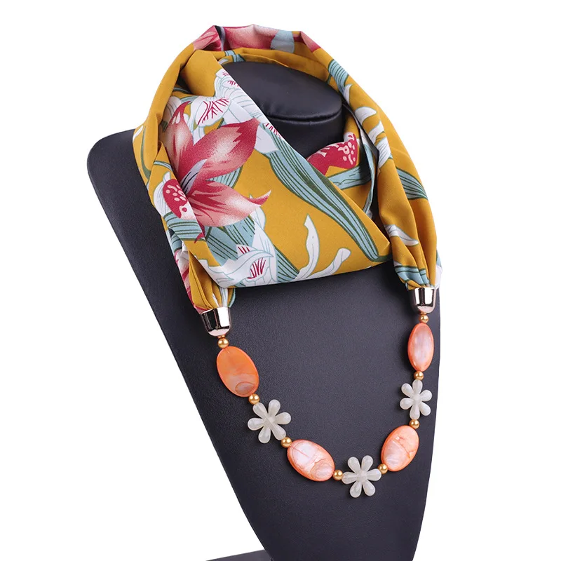 

Women Chiffon Warp Scarf Fashion Jewelry Necklace Pendant Hijabs Femme Head Scarves