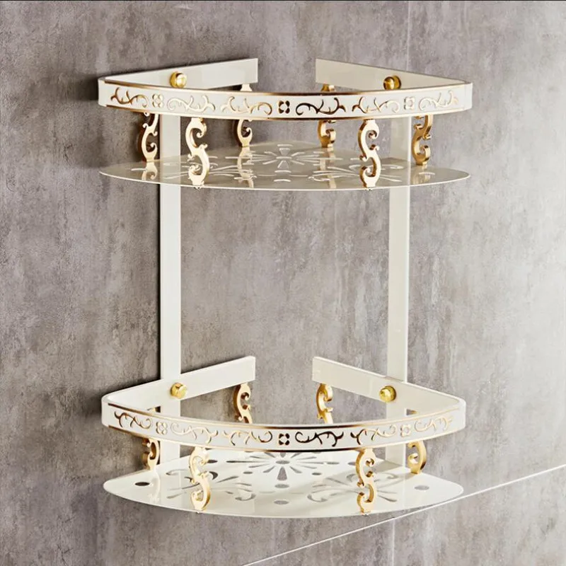 Wall Mounted Bathroom Shelf Gold White Aluminum Bathroom Shelf  Corner Shower Shelf Bathroom Accessories Art Carved