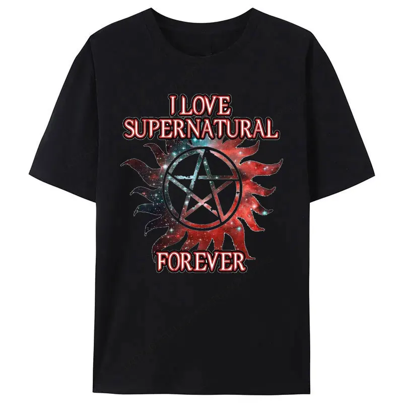 

I Love Supernatural Forever Shirt Hot TV Y2k Clothes Camisa Casual Vintage Print Tees Short Sleeve Polyester Cheap Graphic Tops