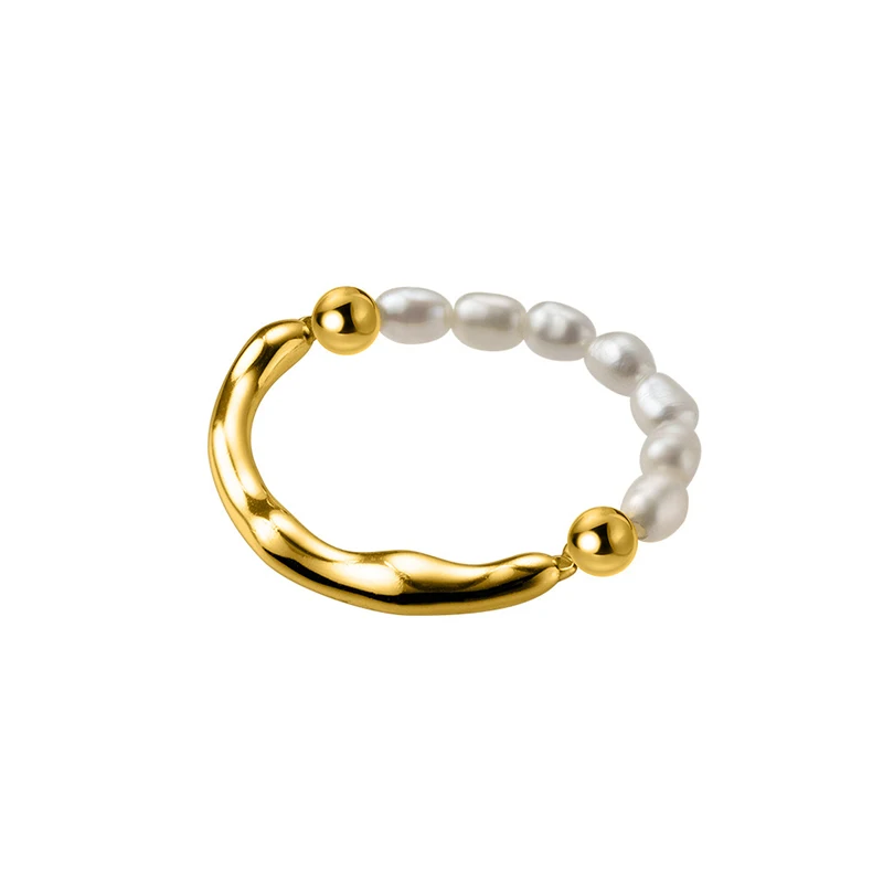 MODIAN-Anillos ajustables de perlas de agua dulce para mujer, joyería fina de diseño Irregular, barroco Natural elegante, Plata de Ley 925