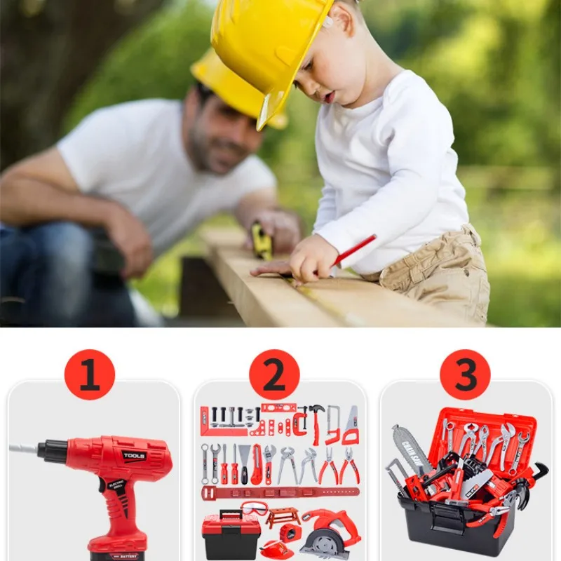 Kids Tool Set Engineer Simulation Repair Toolbox Educational Toy Electric Drill Screwdriver Tool Pretend Play Toys for Boys Gift