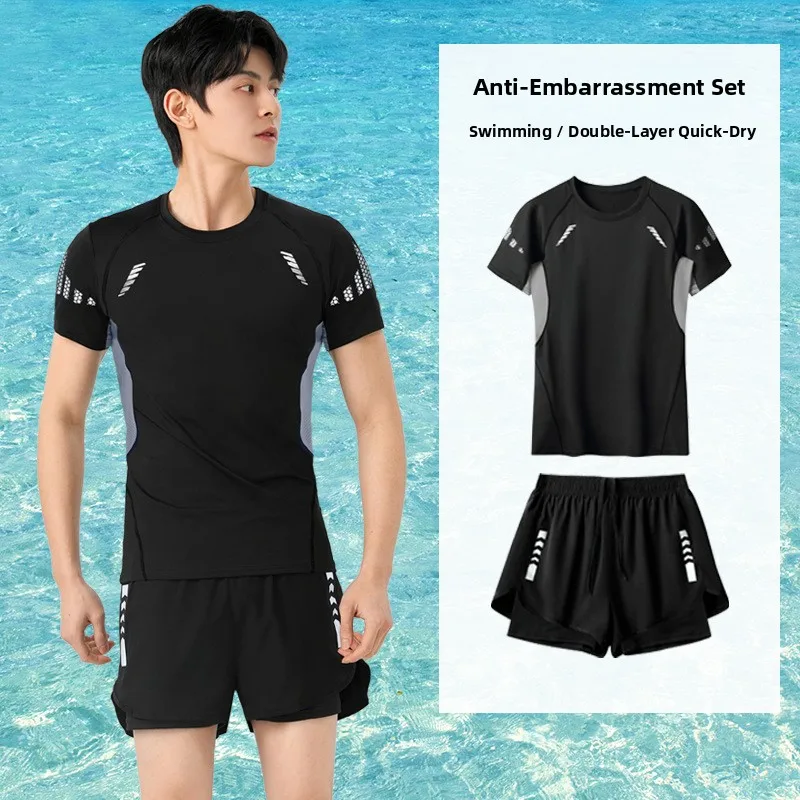 

Loose Men's Swimming Suit Short Sleeve Quick Dry Thermal Spa Set Summer New Style Comfortable Adult Casual Sportswear