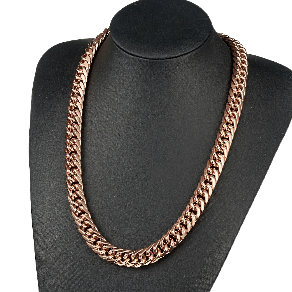 Rose Gold Color 316L Stainless Steel 13/16mm Wide Curb Cuban Link Chain Necklace for Men Women Fashion Jewelry 7-40inch