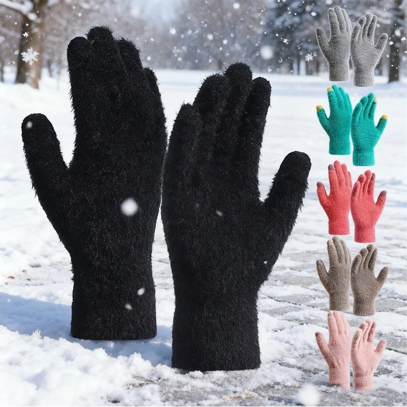 

Мягкие перчатки из искусственной норки, утолщенные перчатки без пальцев на флисовой подкладке, осенне-зимние велосипедные термоперчатки с сенсорным экраном, детали мотоцикла