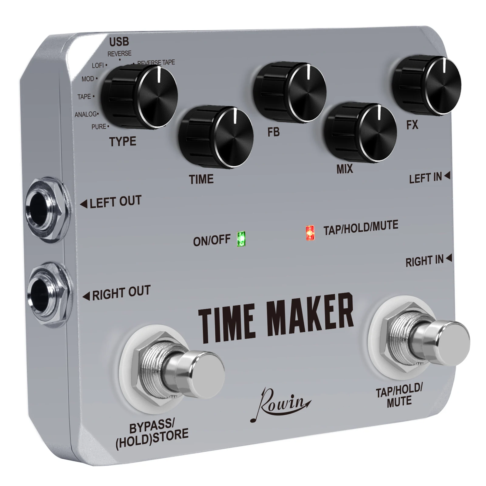 Rowin Guitar Pedal LTD-02 Ultimate Time Maker Effect Dual Foot Switch Multi-Box 11 Types Delay Tape Effects Tap Tempo Function