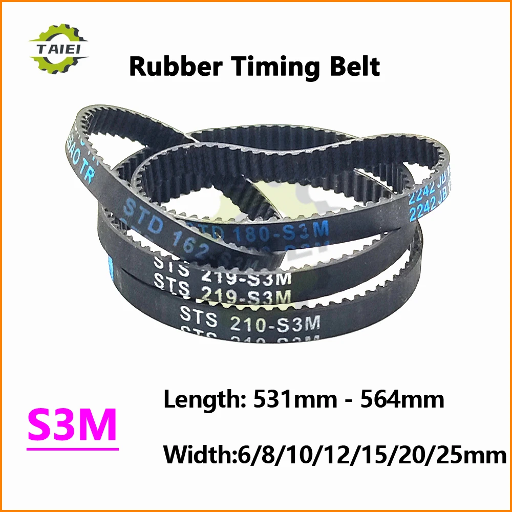 

S3M Rubber Loop Synchronous Belt Length 531 534 537 540 543 546 549 552 555 558 561 564mm Width 6-25mm Timing Drive Toothed Belt