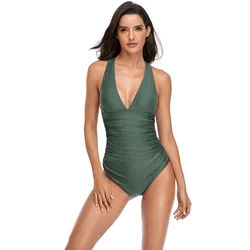 Sexy One Piece Swimsuit Women Cross Bandage Swimwear Backless Beachwear V-neck Swimming Suit for Women 2022 Summer