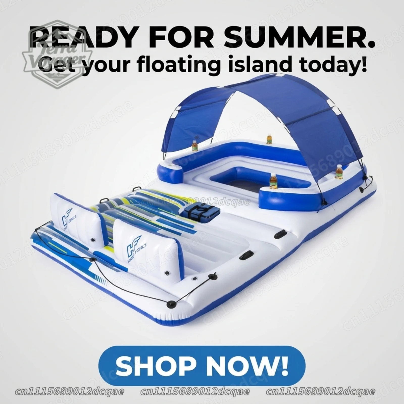 6-8 Person Giant Inflatable Floating Island with Removable Sunshade Canopy Built-in Cooler Bag and Mesh Cooling Floor Heavy