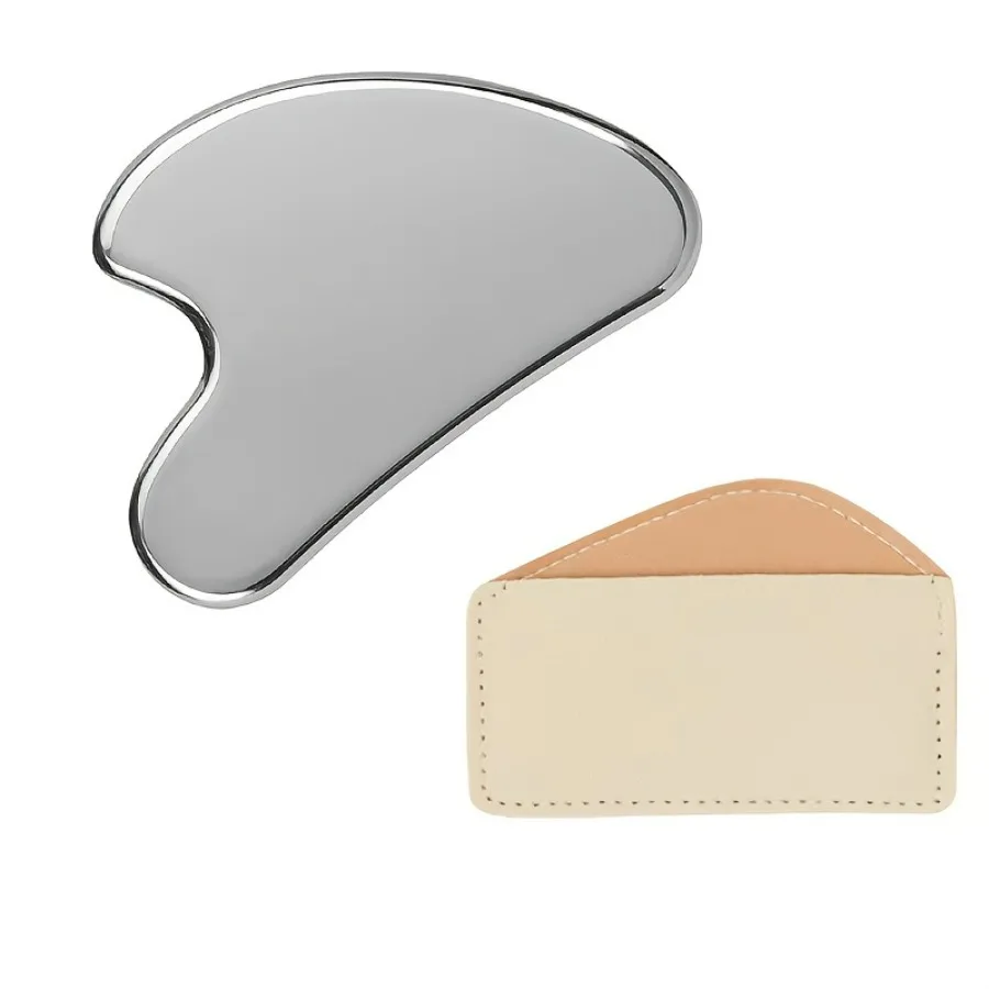 Stainless Steel Facial Body Gua Sha Tool Smooth Edge Manual Scraping Massage Massager with Portable Storage Bag, Perfect Gift fo