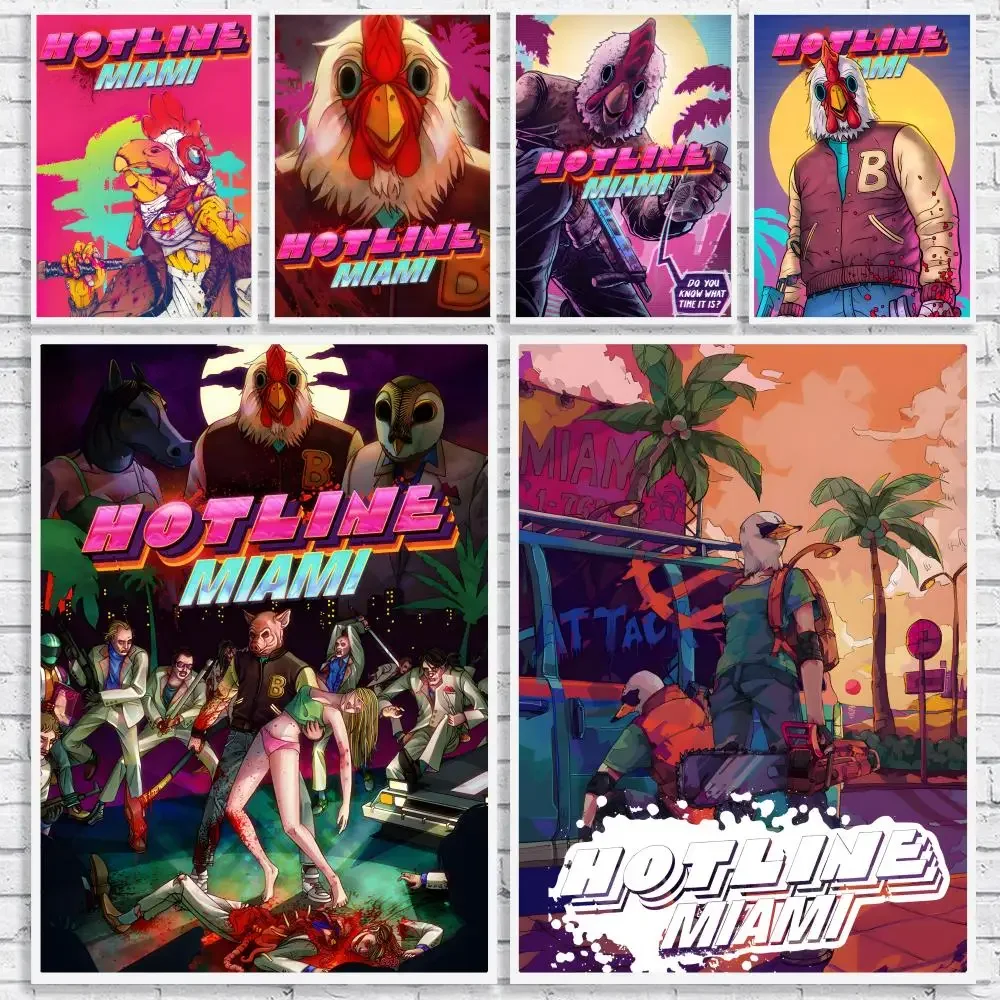 Video Game H-Hotline Miami Painting Calligraphy High-Quality Canvas Wall Mural Crease-Free For Living Room Bedroom Interiors
