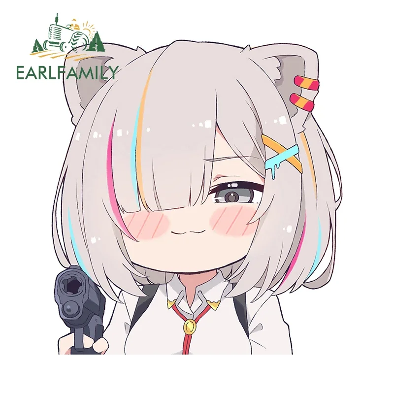 EARLFAMILY 13cm X 12cm Shishiro Botan Kawaii Car Accessoires Chibi Cat Anime Gun Vinyl Peeker Eyes Stickers Interesting Decal