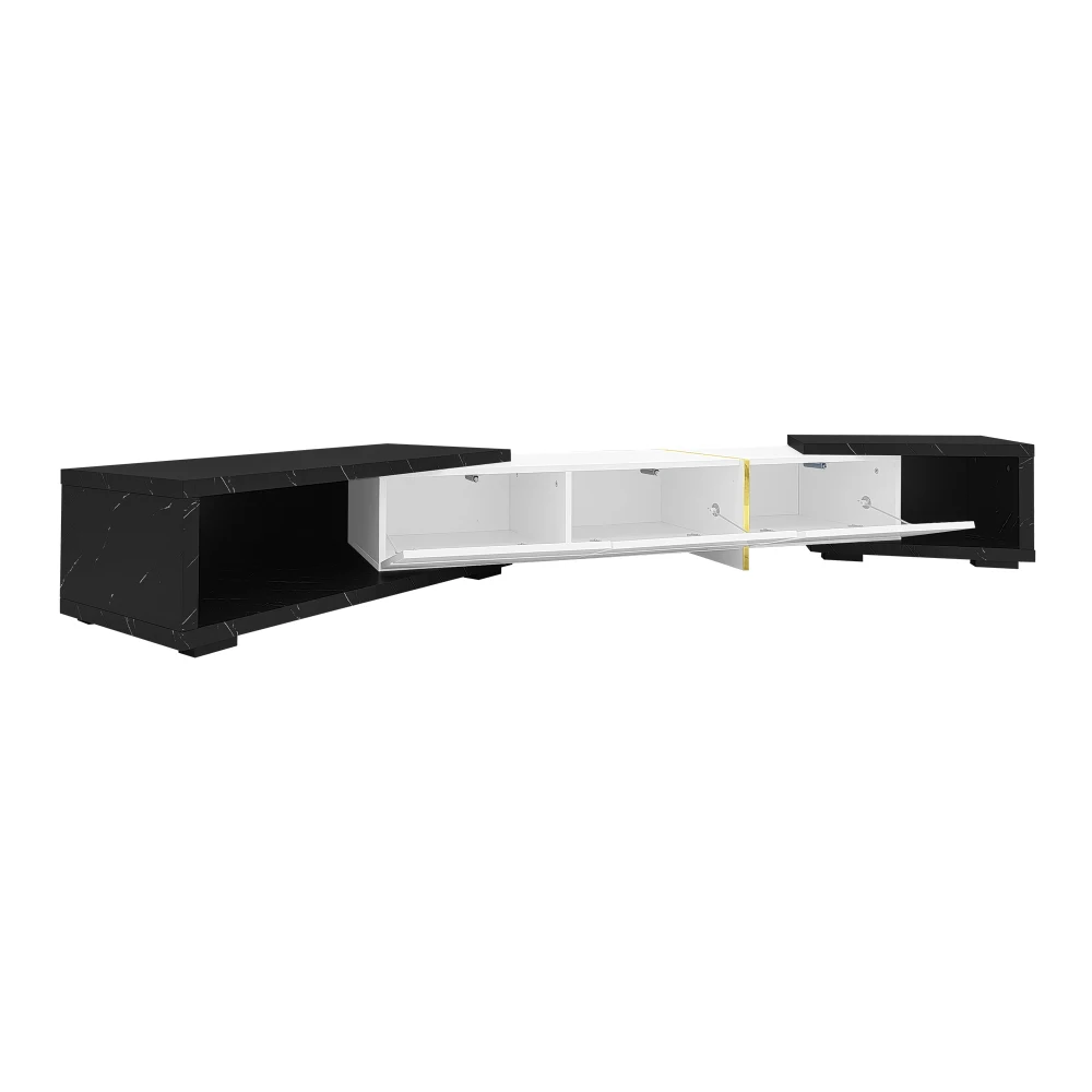 Moderner TV-Schrank mit variabler Länge (140–260 cm), drehbarer Funktion, weißes Hochglanz-Matt-Finish und goldenen Dekorationen – Detail 25