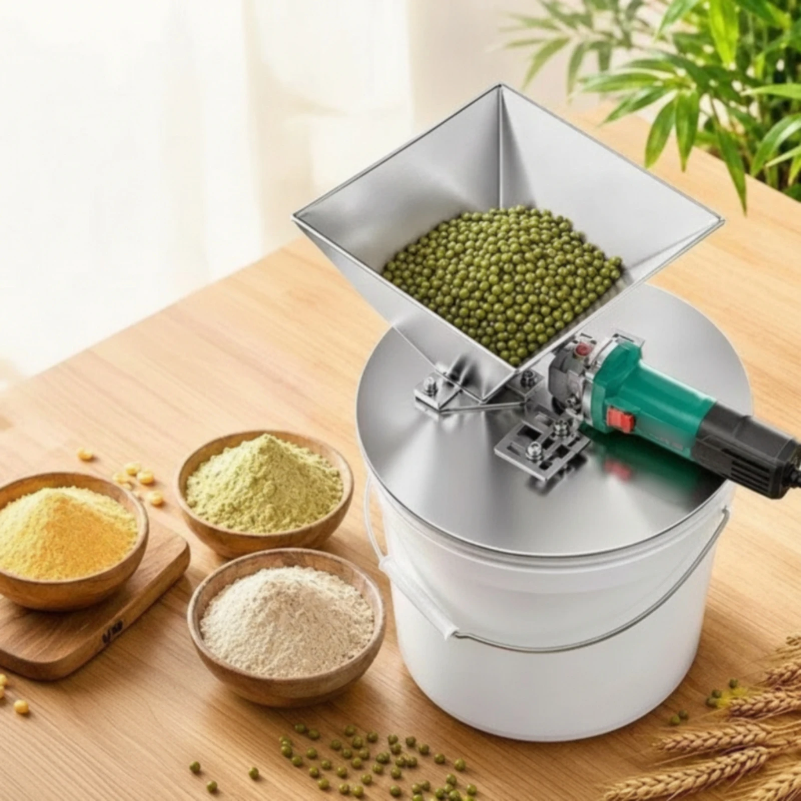 Angle Grinder Crusher Attachment Metal Grain Crusher with Hopper Conversion Base Compatible Adapter Heavy-Duty for Farmers