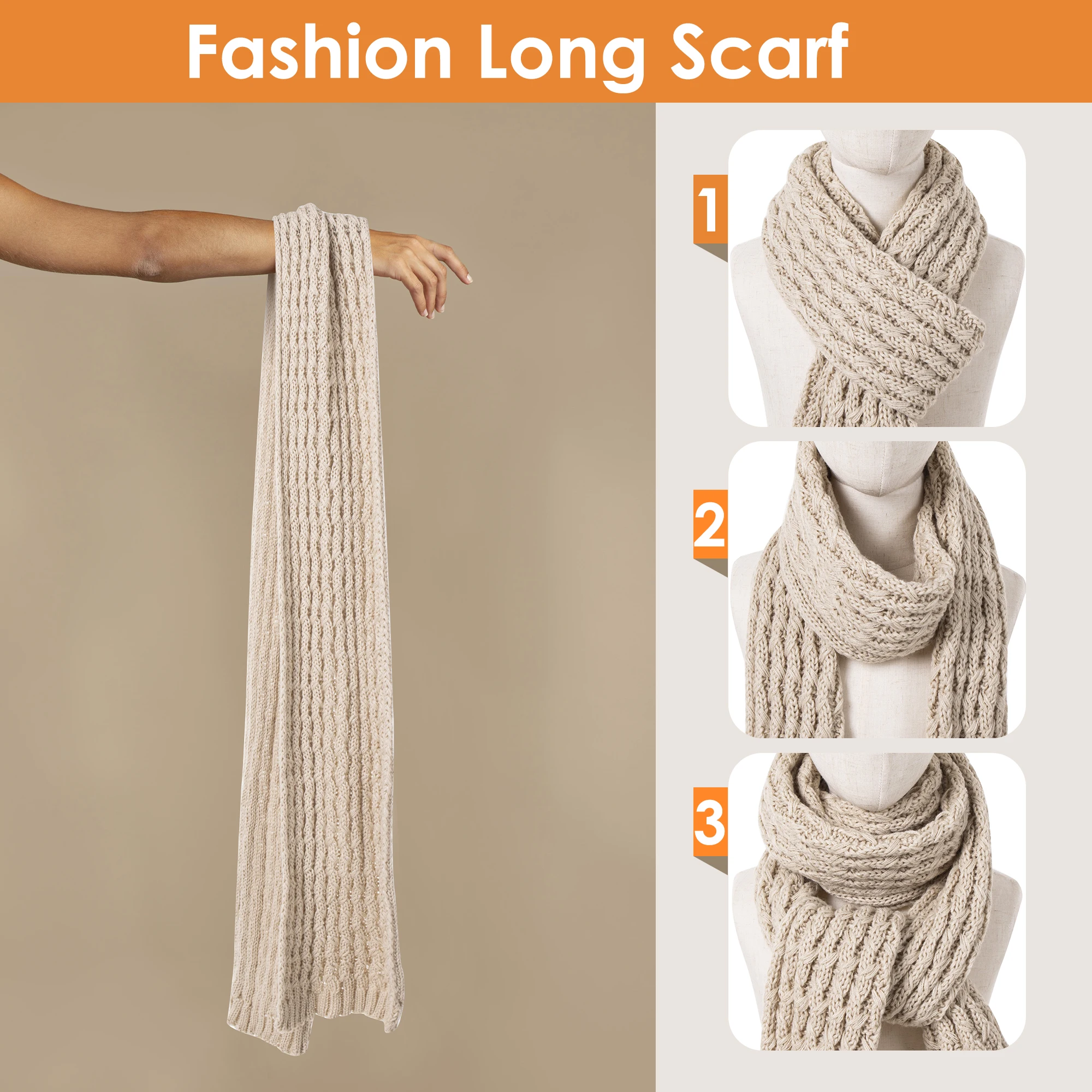 Womens Winter Beanie Hat Touchscreen Gloves Long Neck Scarf Set Warm Knit Caps