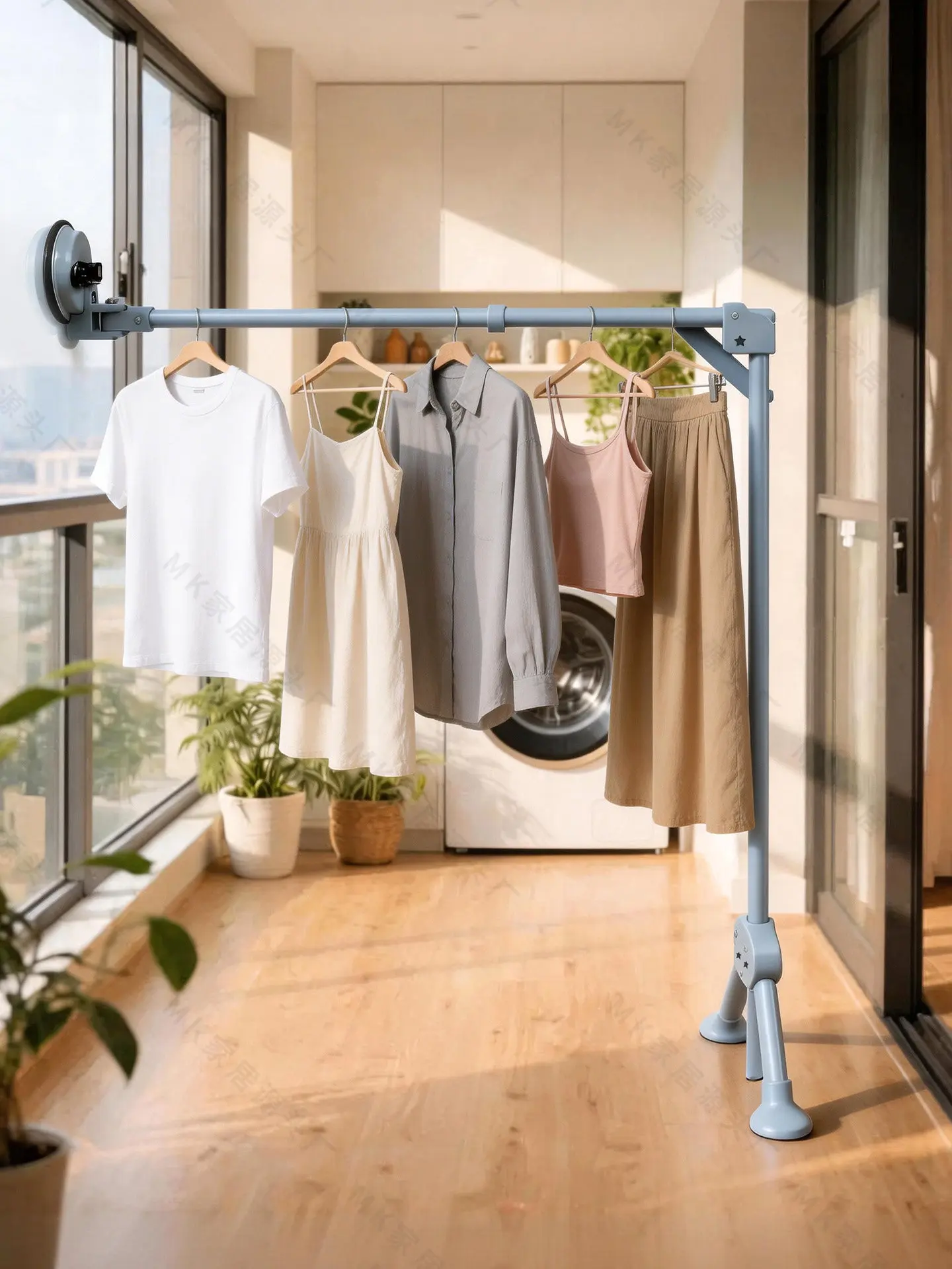 folding drying rack No punching clothes drying rod floor telescopic does not occupy the suction cup balcony side clothes
