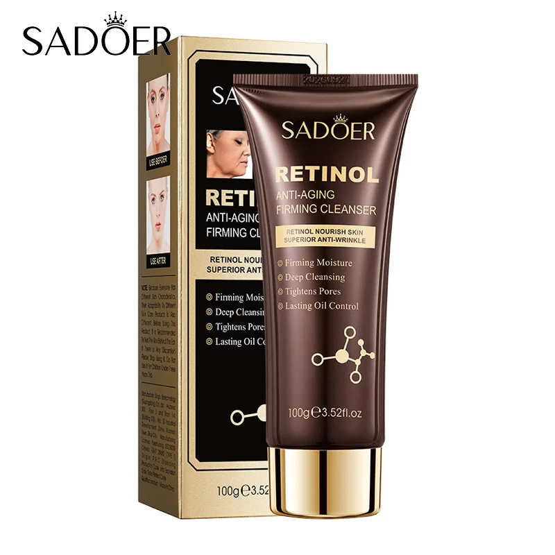 SADOER Retinol Facial Cleanser Face Wash Foam Face Cleanser Moisturizing Facial Cleansing Face Firming Skin Care Products