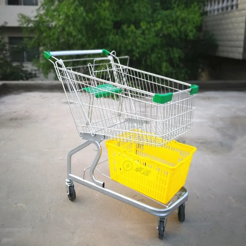 Supermarket shopping cart double-layer trolley, warehouse tally, shopping mall special