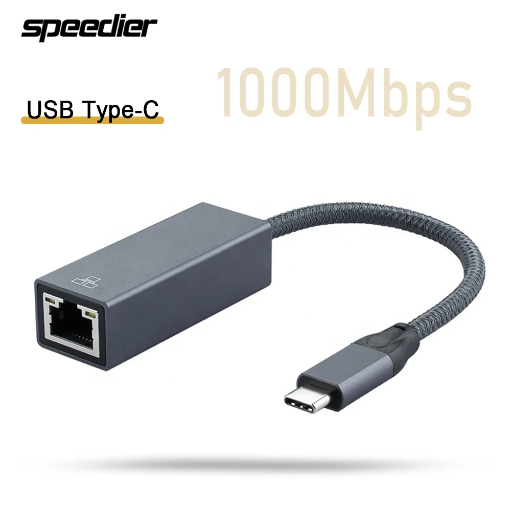 

USB Type C To RJ45 2.5G Gigabit Ethernet Adapter RJ45 To TB 3 Type C 1000Mbps Converter Grey drive-free