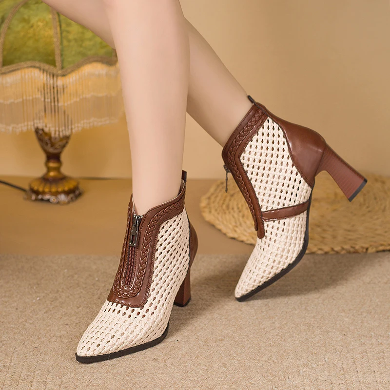 Der neue Sommerstil: Atmungsaktive Mesh-Stiefel mit hohem Absatz und vielseitigem Mesh-Knöchelbereich
