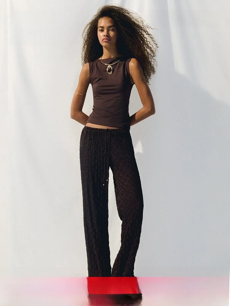 

Faionable Casual Pants Women's Spring Lace-s Dstring Long Trousers Wide Leg Loose Fit l Waist Polyester ...