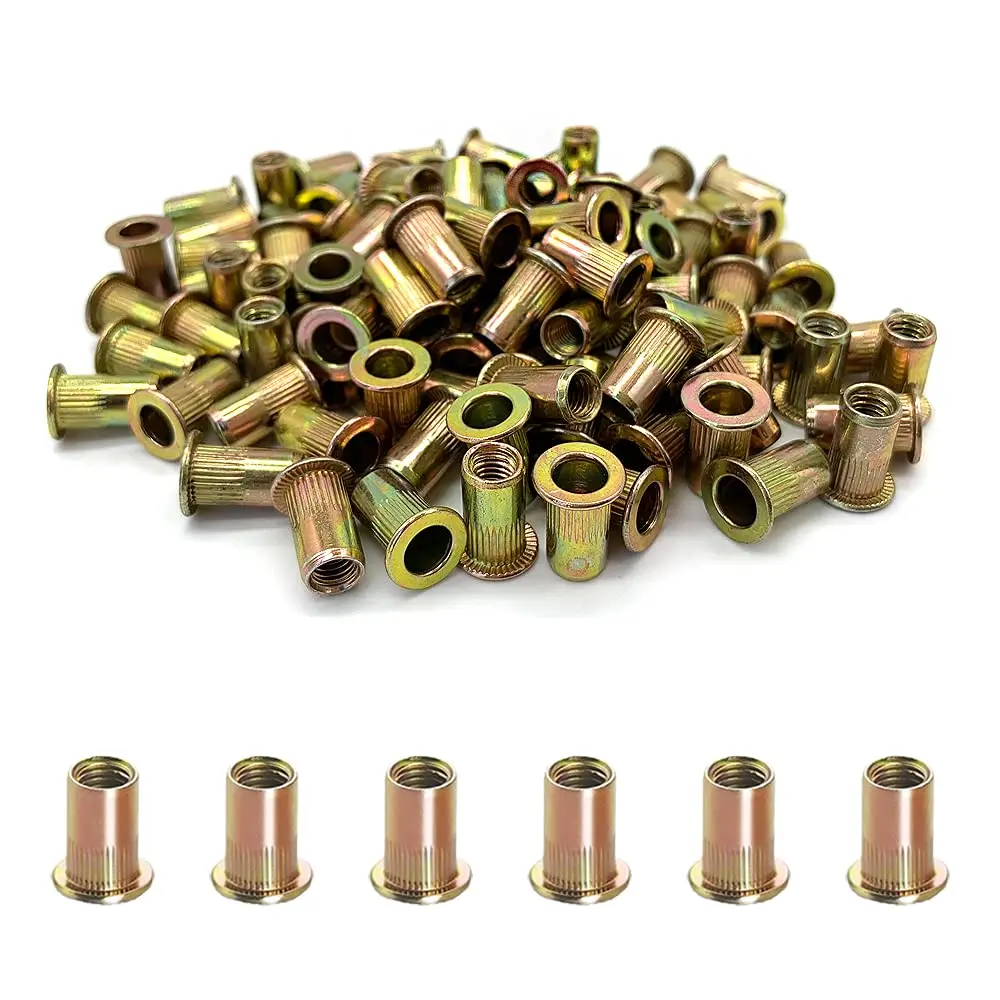 830Pcs Flat Head Rivet Nut Set Carbon Steel Zinc Plated Threaded Insert Automotive Furniture Hardware Assortment Kit