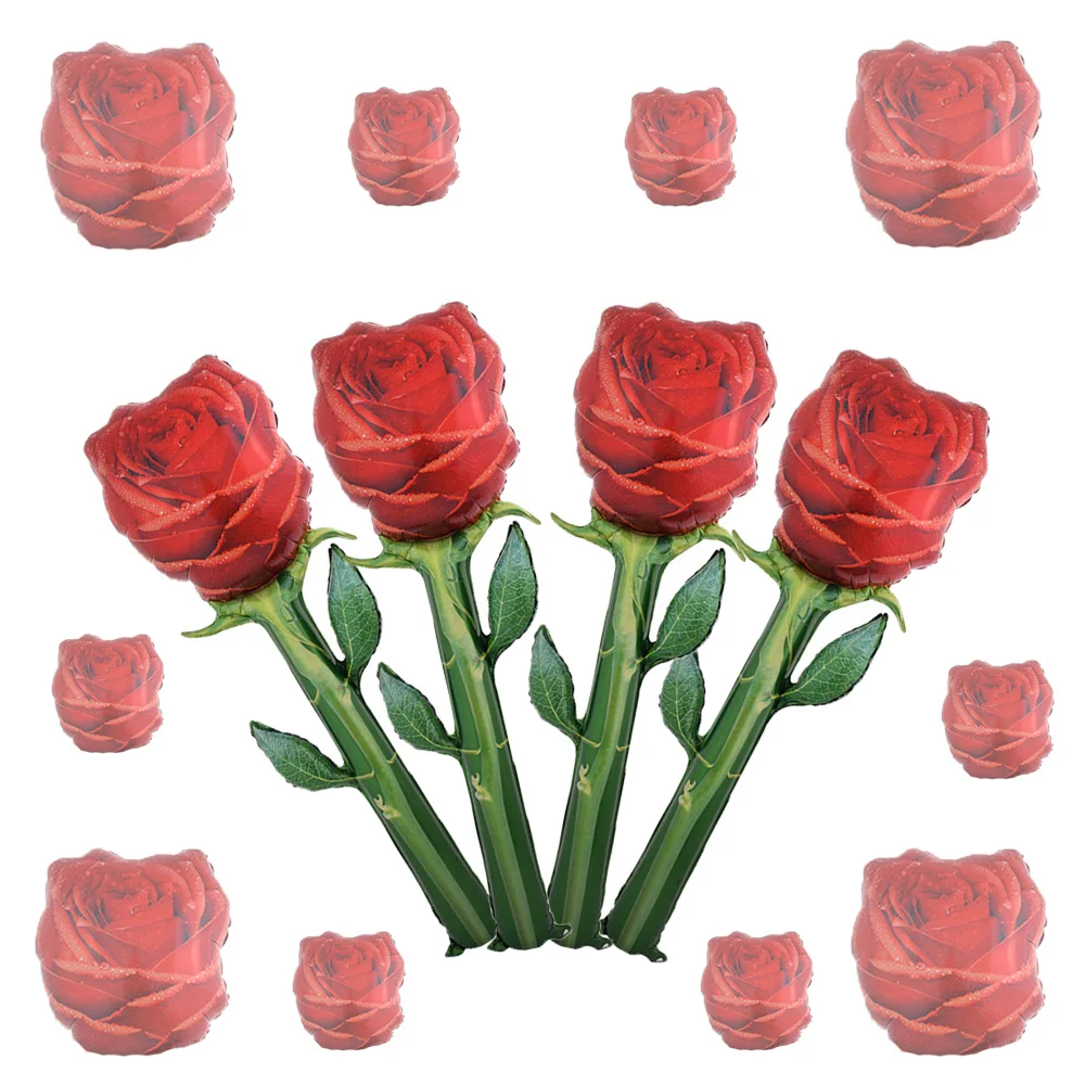 

Large Red Rose Flowers Balloons Handheld Roses Shaped Flower Foil Balloon Valentine's Day Wedding Party Decor Supplies