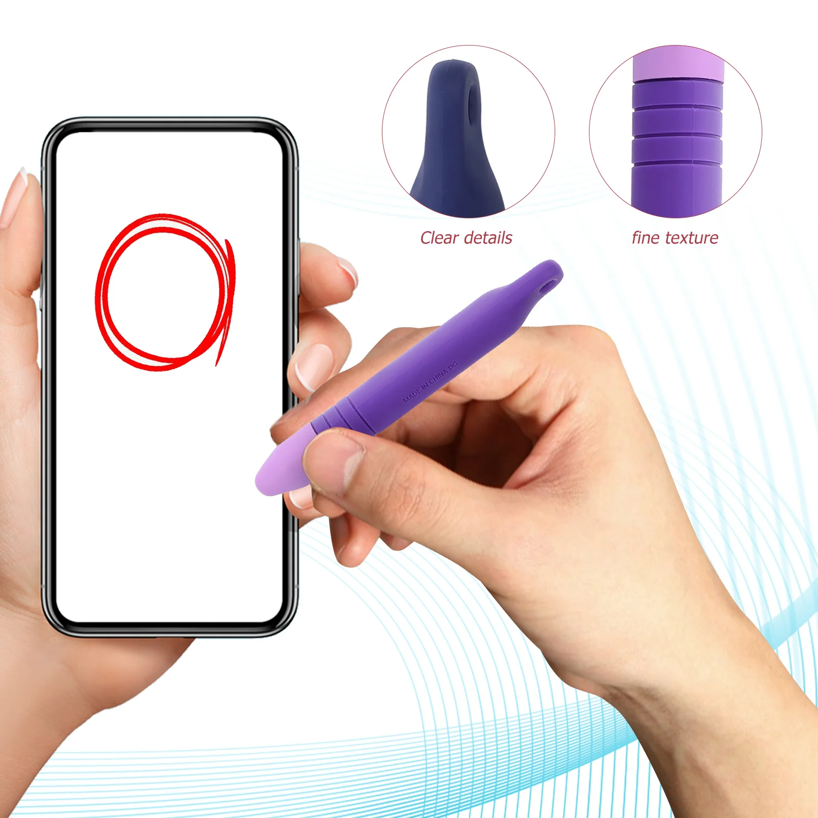 

1 set Silicon Stylus Pen for Phone Tablet Kids Devices Blue Purple Each 2 Cords Touch Screen Writing Sensitivity