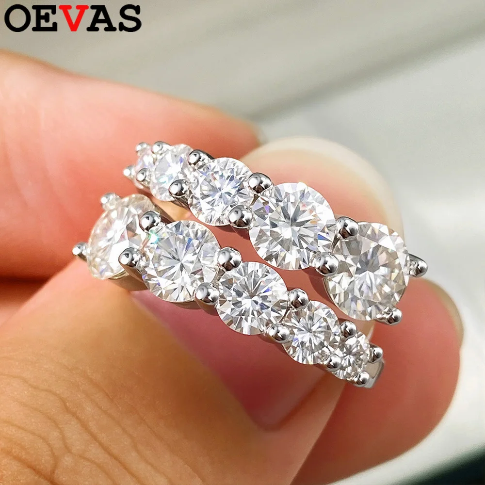 OEVAS Double Row Full Moissanite Rings for Women 100% S925 Sterling Silver Sparkling Lab Diamond Wedding Band Fine Jewelry Gift
