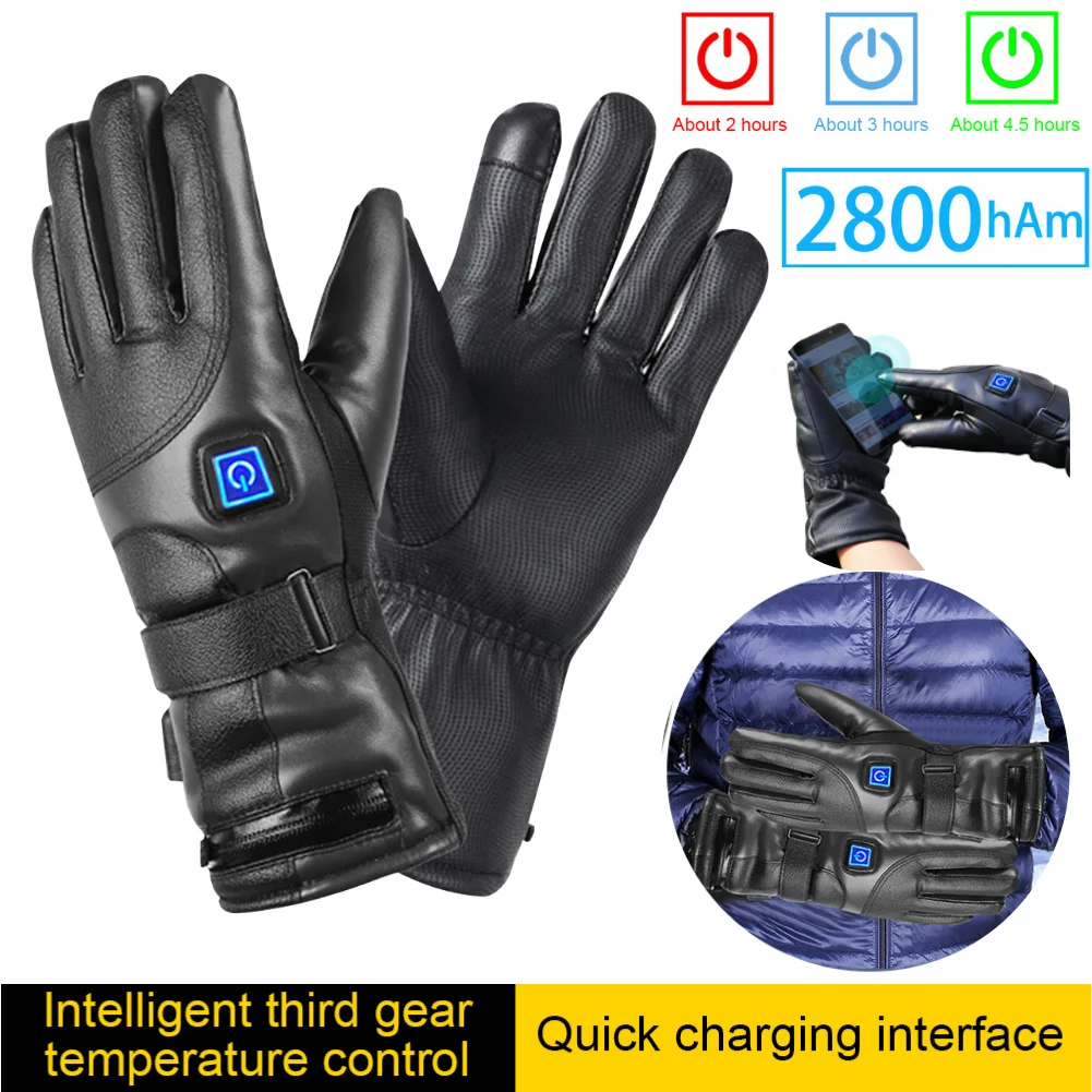 Rechargeable Thermal Touchscreen Gloves 3 Temperature Levels Waterproof Battery Powered Heating Gloves Hand Warmer for Men Women