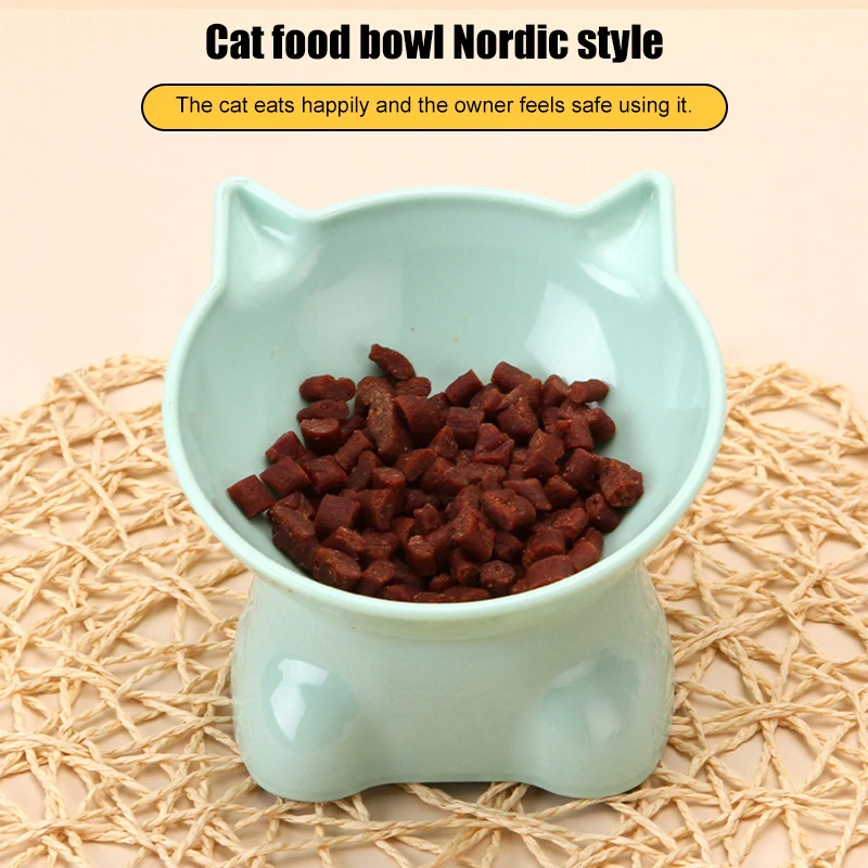 Pet Bowl Large Capacity Cats Bowls Oblique Mouth Cute Cartoon Cat Shape Cat Dog Food Dispenser Pet Feeder Pets Supplies