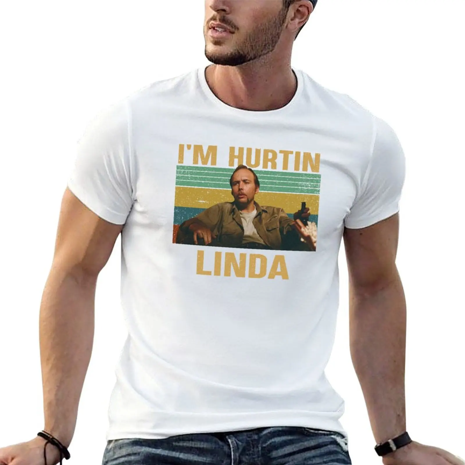 Camiseta holgada negra con estampado de dibujos animados para hombre, talla grande, camiseta holgada negra, camiseta Doyle Hargraves Sling Blade, camiseta IM Hurting Linda