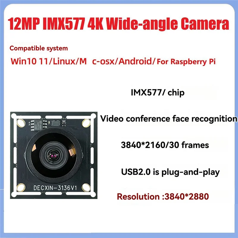 ABJF-التعرف على الوجه 12MP IMX577 USB 2.0 وحدة الكاميرا 95 °   زاوية واسعة خالية من التشويه 4K/30Fps لعقد مؤتمرات الفيديو