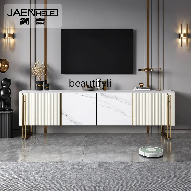 

SS03A Modern simple TV cabinet Italian stle light luxur floor cabinet coffee table solid wood villa living room wall cabinet Y